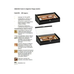 De super promotions disponibles Cave à Cigare Luxe Adorini VEGA NOIRE Bois De Cèdre – 100 Cigares – … 9
