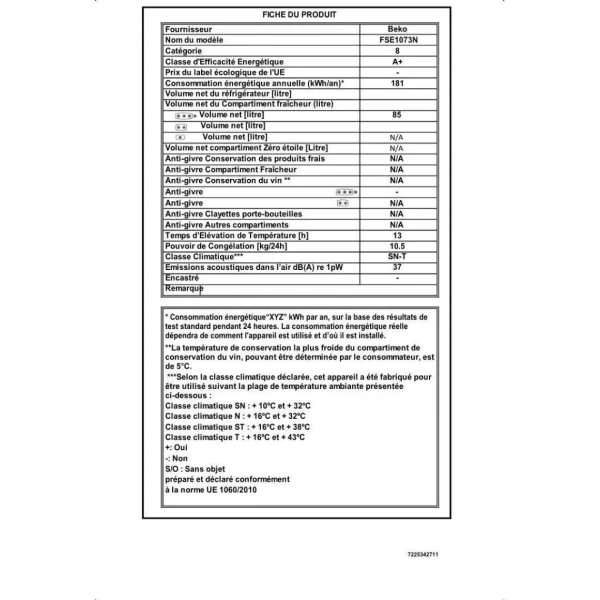vente en ligne Congélateur Sous Plan 55cm 85l – Fse1073n – BEKO 3