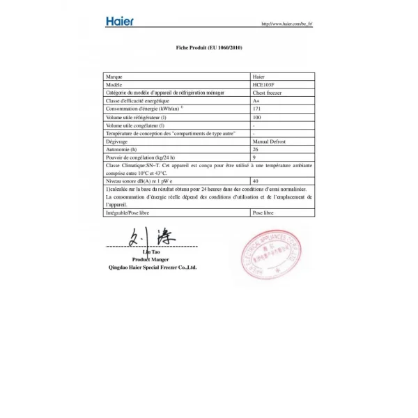 achat pas cher Congélateur Coffre 57cm 100l – Hce103f – HAIER 4