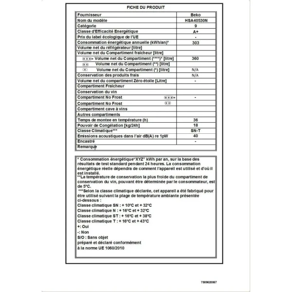 meilleur service BEKO – HSA40530N – Congélateur Coffre – 360 L – MinFrost – A+ – Blan… 3